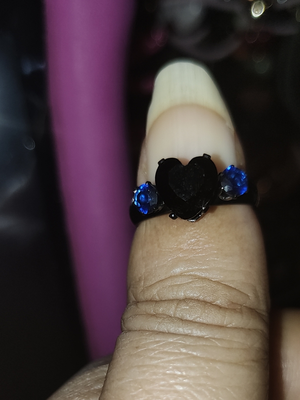 Black Heart Ring with Blue Accent Stones - Women Jewelry